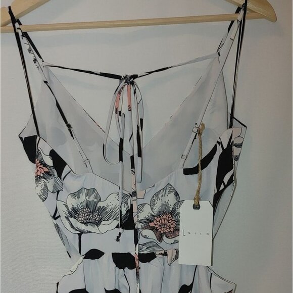 Leith V-neck Jumpsuit Light Gray‎ Floral Small S New Cutout Pants - Picture 6 of 13